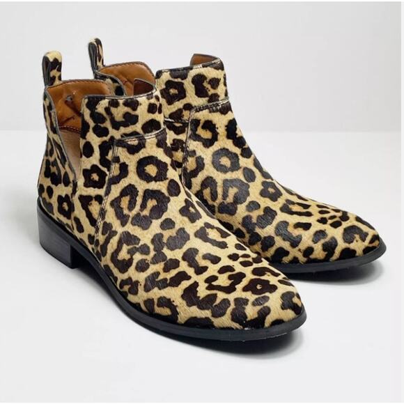 Franco Sarto leopard animal print calf hair booties size 6.5 - Picture 1 of 4